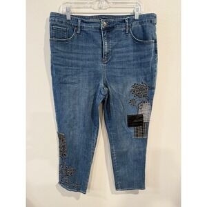Chico's Slimming Ankle Jeans Embellished Patchwork Blue Women Size 16